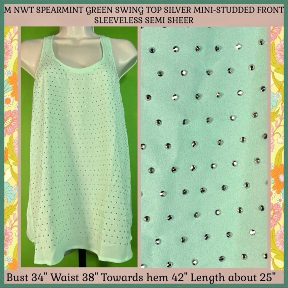 M NWT PASTEL SPEARMINT GREEN SWING TOP MINI-STUDDED FRONT
